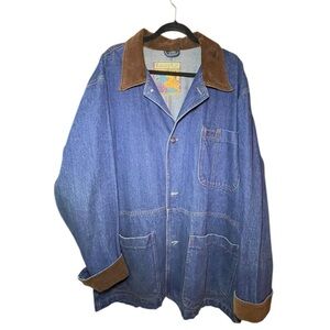 Men’s Jean Barn Jacket with Brown Corderoy accents. Size Large
